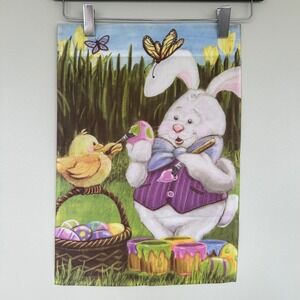 Unbranded Easter Garden Flag Outdoor 12x18 Multicolor Bunny Chick Painting Eggs